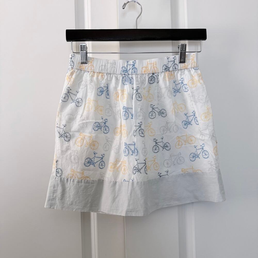 Paul Frank bicycle print skirt Y2K white gray blue yellow